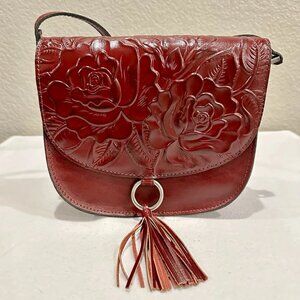 Patricia Nash Brinlee Leather Saddle Crossbody Rose Tooled Gorgeous Purse
